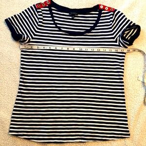 Talbots striped tee blouse shirt top w/buttons detailed on sleeves size XS